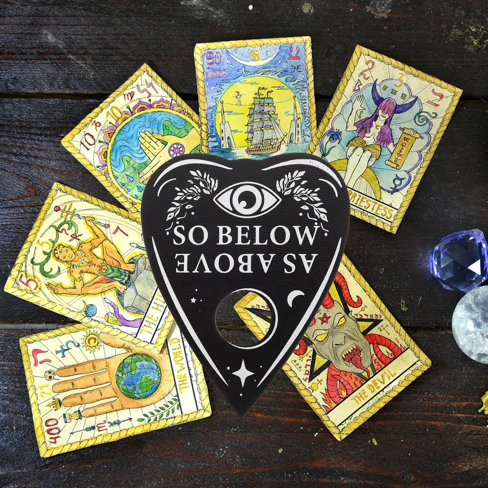 Tavola di Divinazione in Legno Premium a Forma di Cuore con Pendolo e Alfabeto per Lettori di Tarocchi, Psicologi, Astrologi, Casa e Ufficio