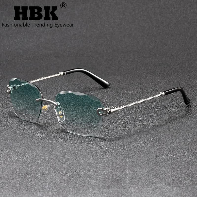 HBK Vintage Sunglasses Without Men Frame Metal Sunglasses With Luxury Wave Cutting for Women Travel Shopping Shades UV400 View Glasses