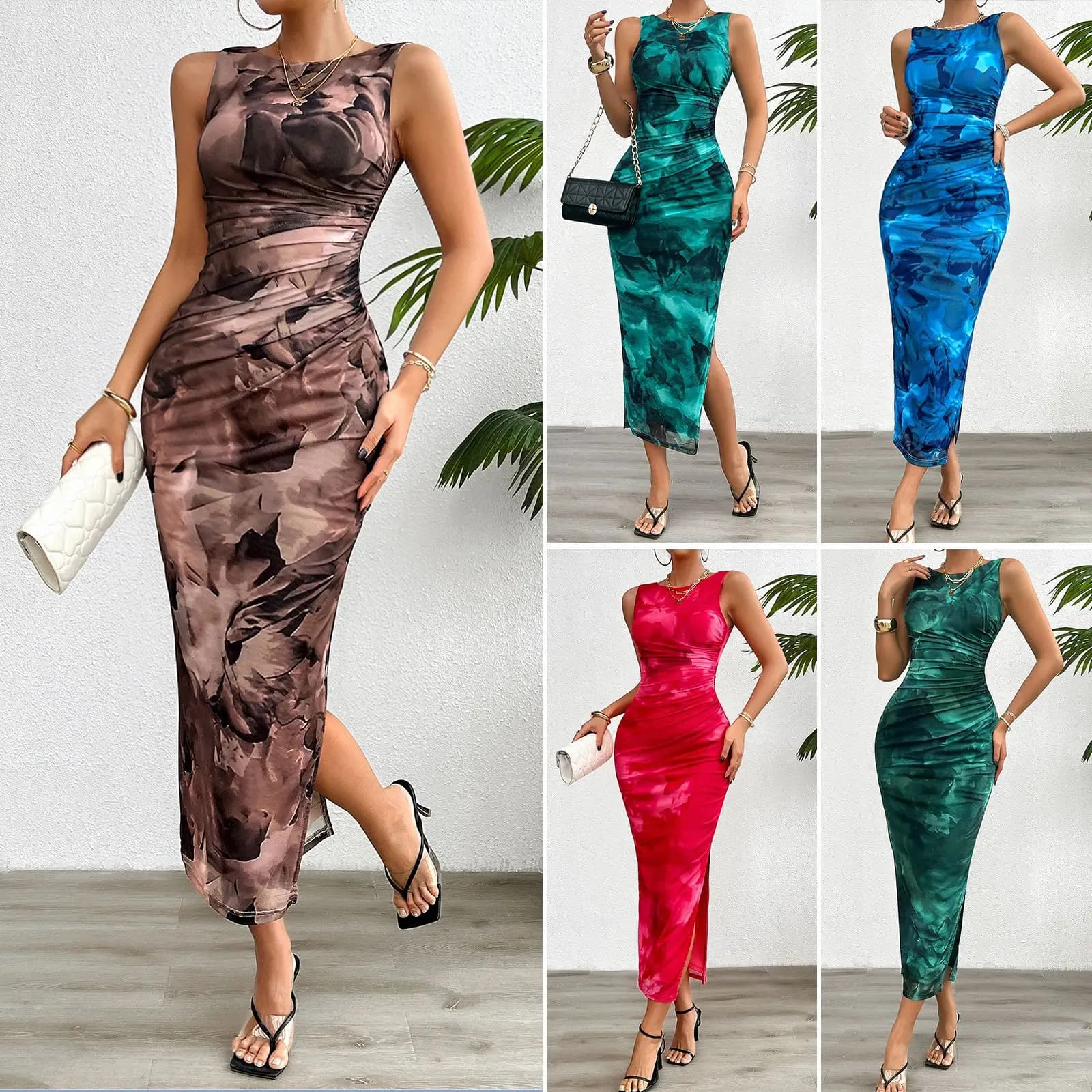 Elegant Slim Fit Sleeveless Mesh Dress Women's Spring Summer Fashion Cleanfit Style round Neck H Version Cotton 100% Dress