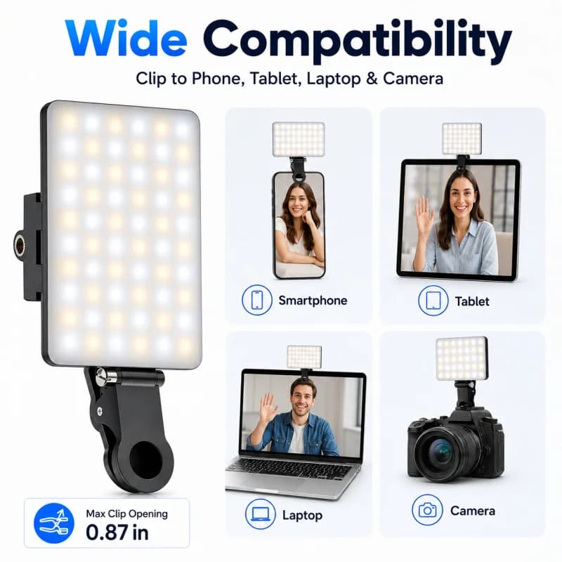 Portable Clip On Selfie Light LED Fill Light 3 Modes Video Conference Lamp for Phone Camera Laptop Makeup Vlog