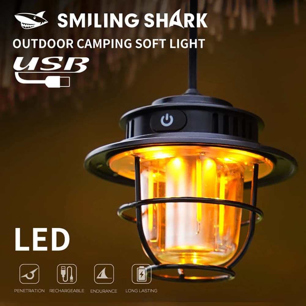Lanterna da Campeggio Smiling Shark LY-8267, Luce LED Ricaricabile Super Luminosa con Ricarica Type-C e Lunga Durata per Tenda
