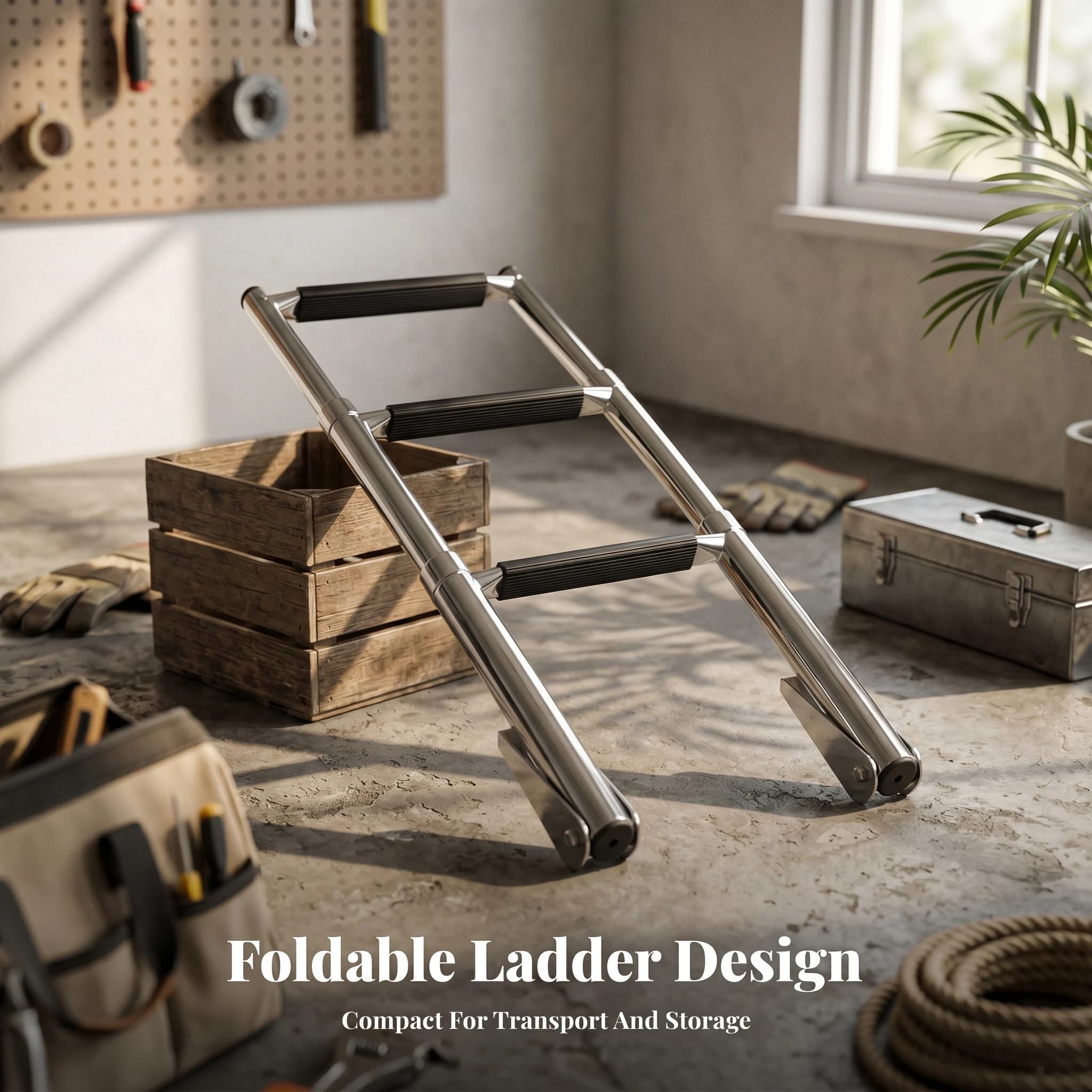 Retractable Boarding Ladder Transport Gear Stainless Steel Non-Slip Foldable Telescopic Boat Ladder