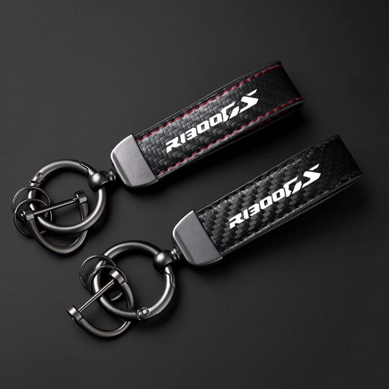 Motorcycle Carbon Fiber Patterned leather rope Keychain Keyring key ring For BMW R1300GS R 1300 GS Adventure ADV GS1300 2023