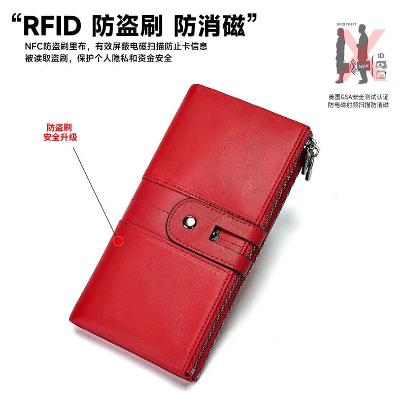 New model RFID wallet - Long style women's multi-card slot credit card bag - Leather - Women's money clip handbag - Zero wallet