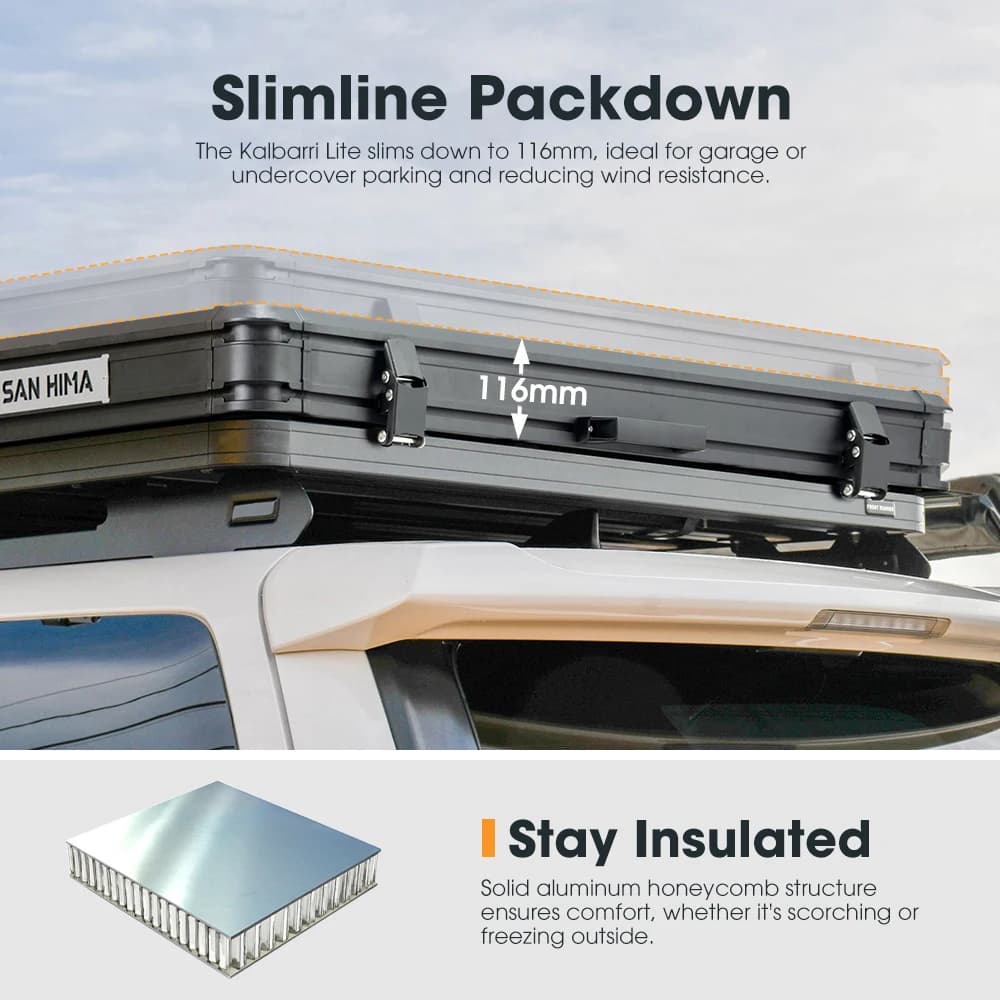 SAN HIMA Quick Setup Slimline Car Hardshell Rooftop Tent Lightweight Aluminum Hard Shell with Roof Rack for 4x4 Offroad Camping