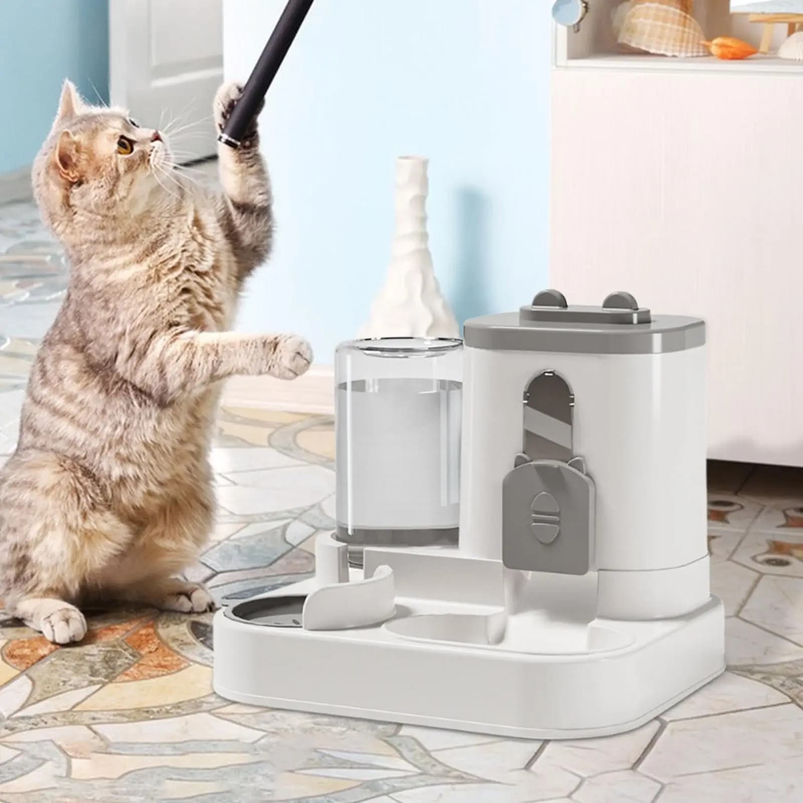 Distributore Automatico di Cibo e Acqua per Animali Domestici in Materiale PP, Ciotola Rialzata Antigoccia e Fontanella per Casa e Viaggio, per Cuccioli