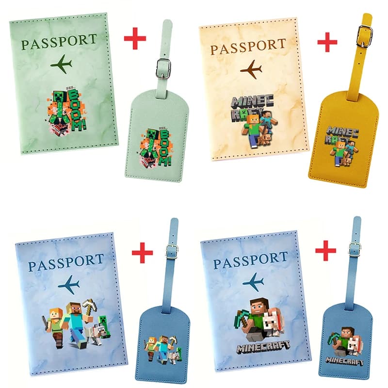 Minec Rafted Travel Essentials: RFID-Blocking Passport Holder + Leather Luggage Tag Set Women Men Ticket Protective Accessories