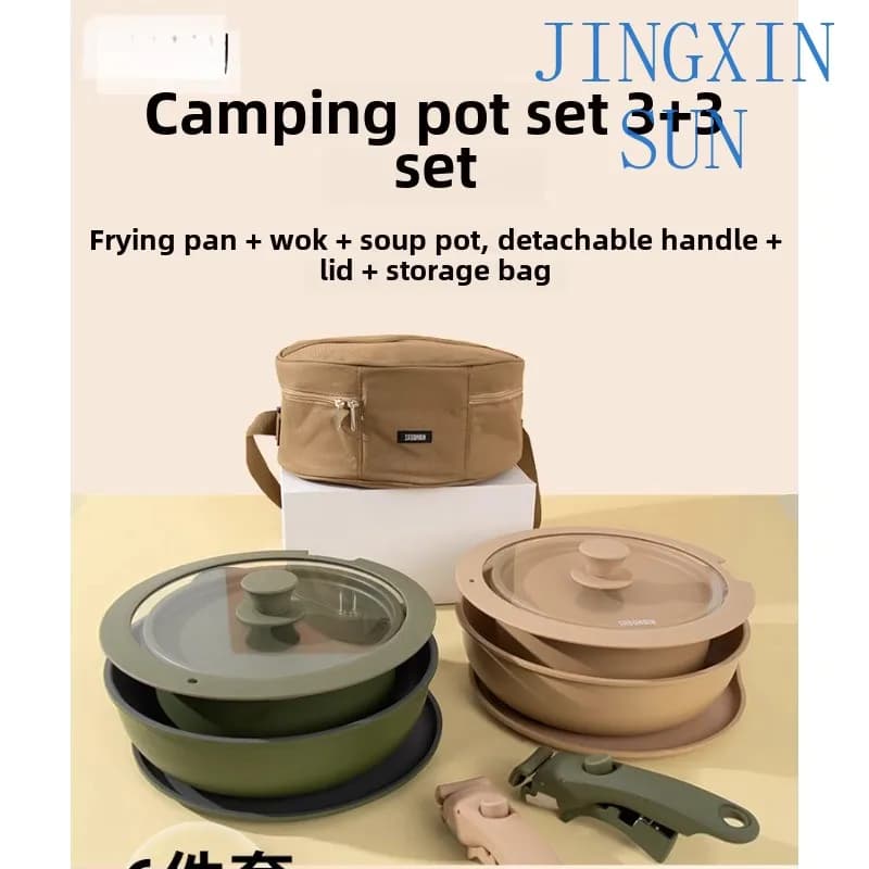 Outdoor pot set Camping frying Soup Cooking utensils Picnic pan Portable full set of disassembly handles