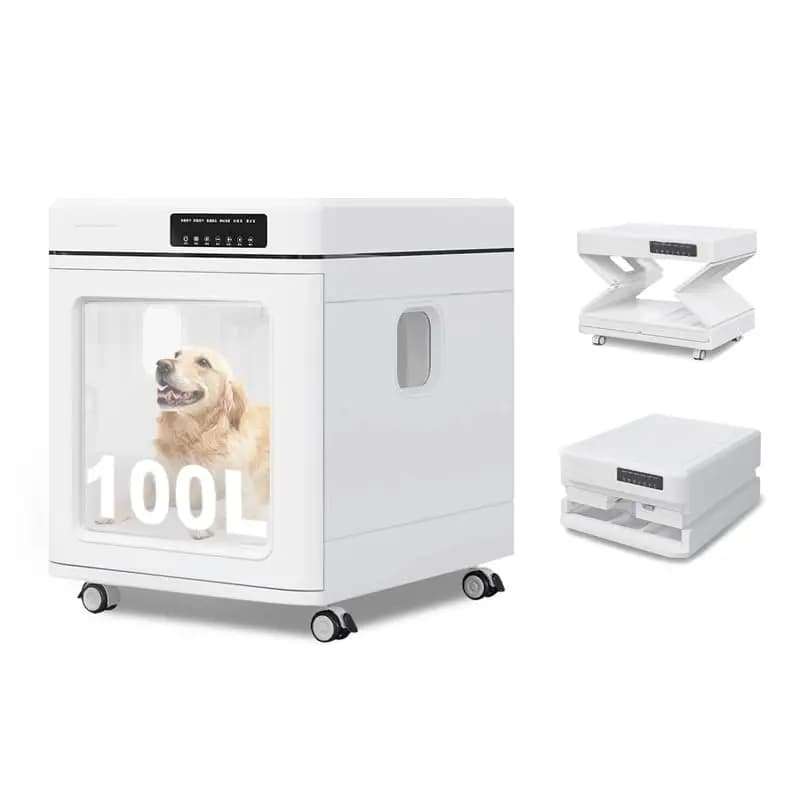 Asciugatrice Pieghevole per Animali Domestici 360 ° Asciugatrice Silenziosa con 4 Ruote 100L Personalizzabile