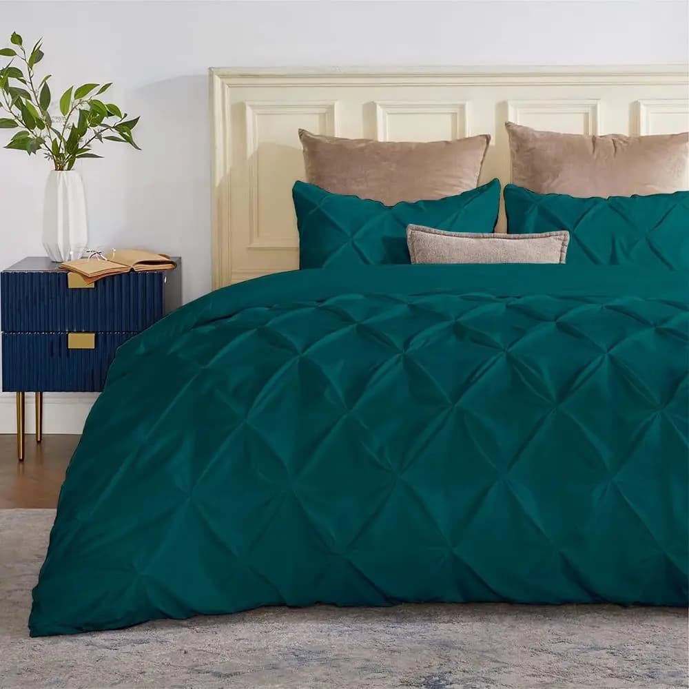 Set Copripiumino Lusso Hotel Alaskan King Pinch Pleat 136" x 120" - Set 3 Pezzi Oversize, Biancheria da Letto 100% Cotone Egiziano con Pregiata Lavorazione Pintuck