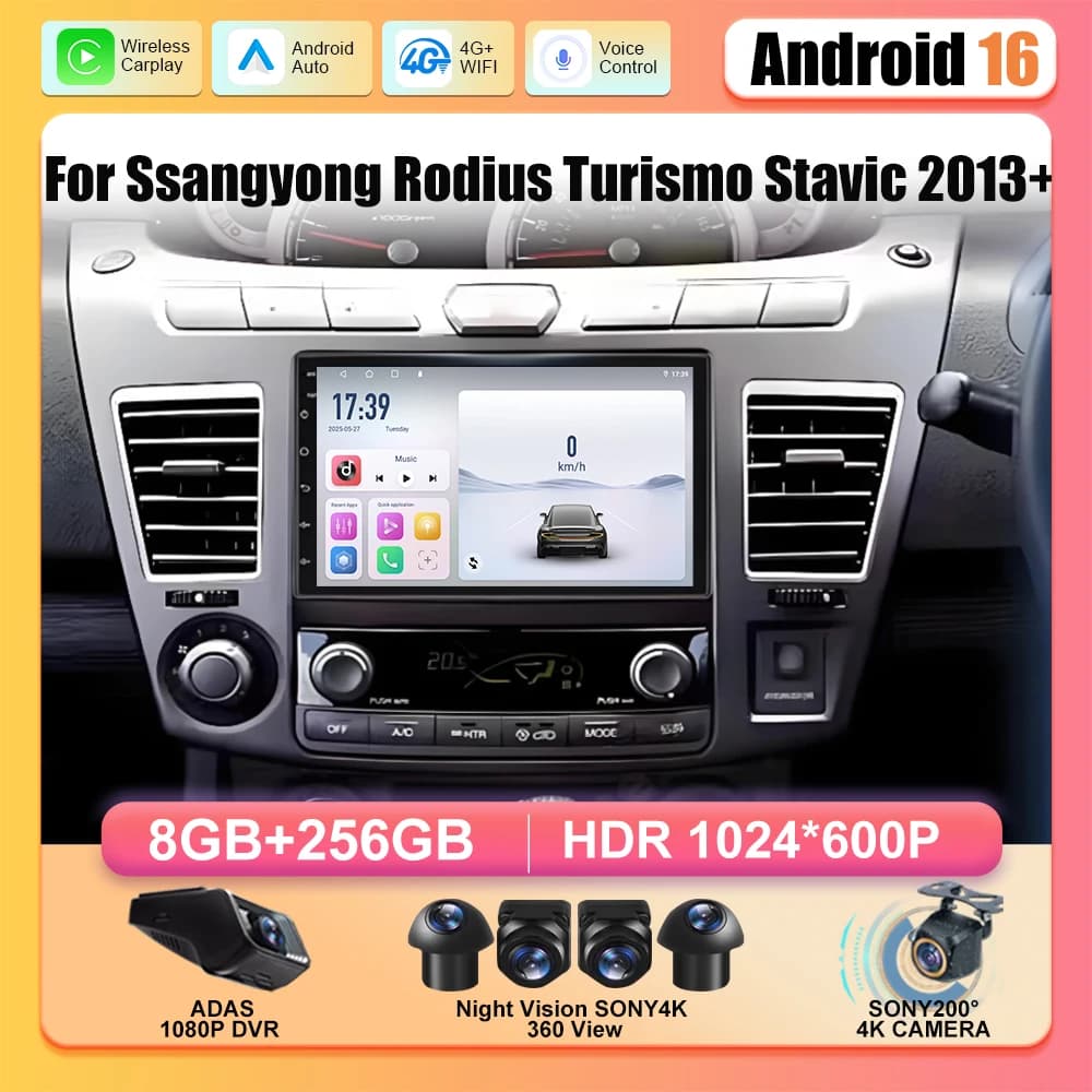 Car Radio Carplay For Ssangyong Rodius Turismo Stavic 2013+ Auto Radio Multimedia Video Player GPS DSP Android 16 4G Wifi Head