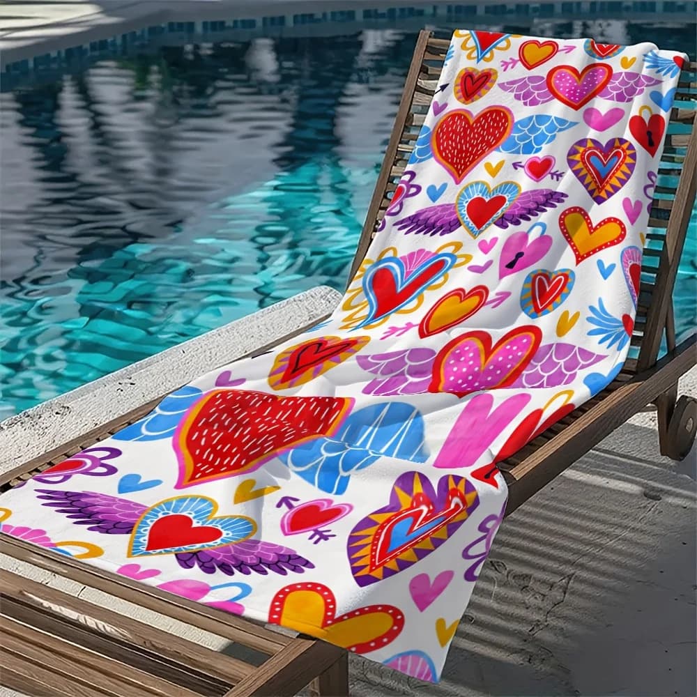 Asciugamano da spiaggia ad asciugatura rapida, in microfibra morbida, assorbente e leggera, adatto per yoga, piscina, viaggi, con stampa a motivi romantici