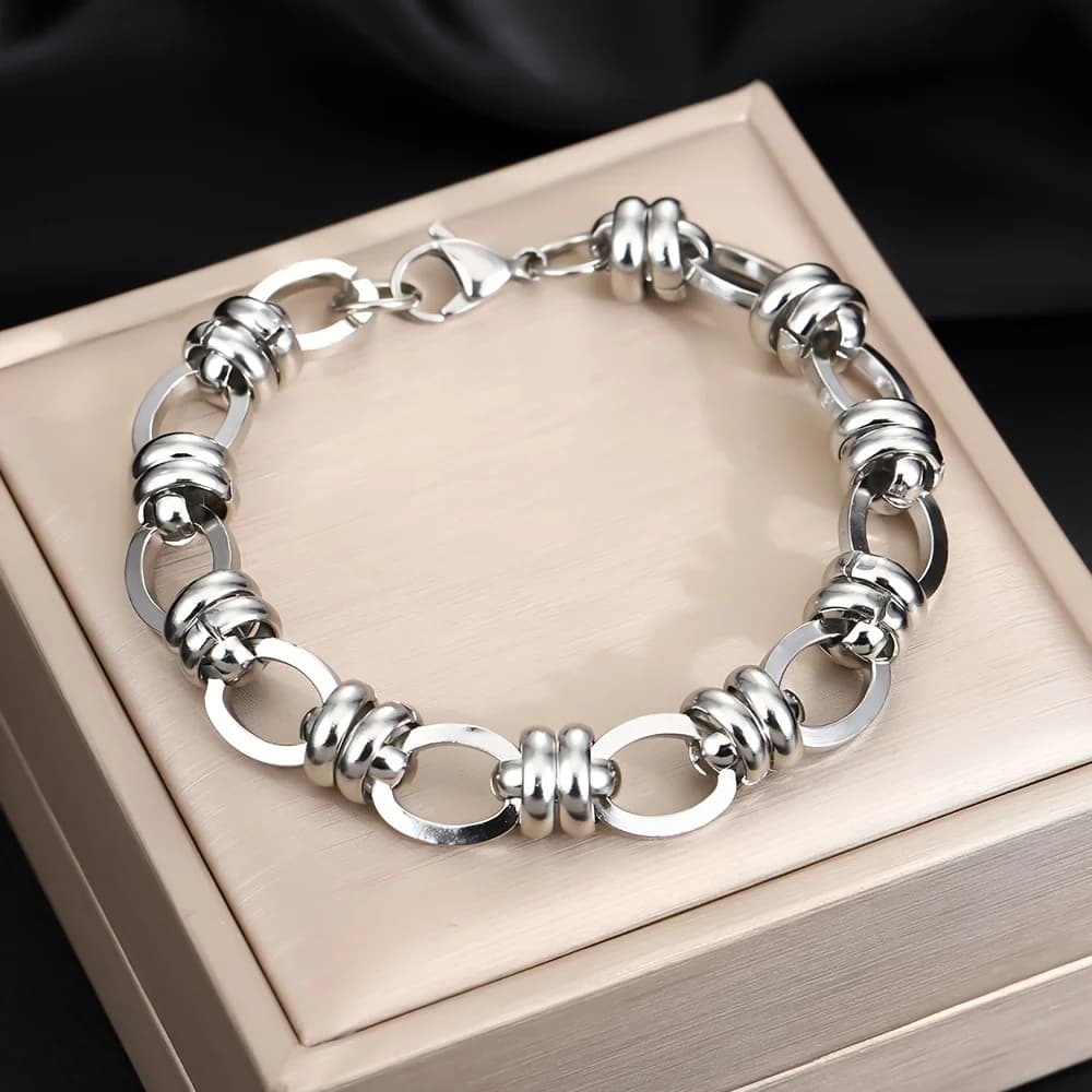Bracciale a catena in acciaio inossidabile a 1 pezzo | Accessorio Unisex con Catena Geometrica Moderna