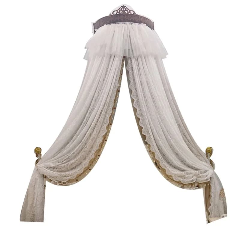 Curtains for French bed, classic and elegant decorations, gauze extensions for bedside table, curtains for light luxury bed.