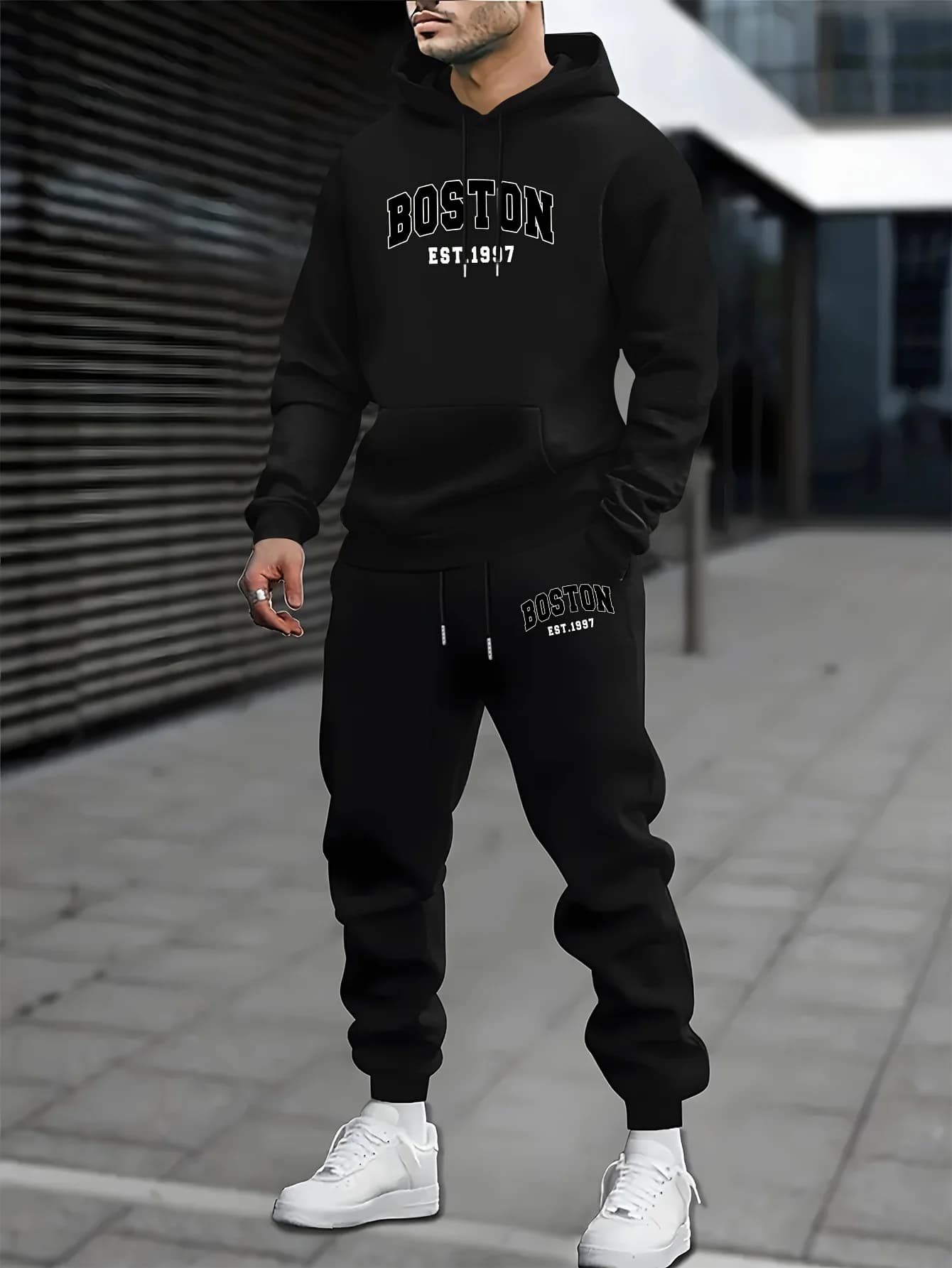 Completo giacca e pantaloni - nuovo stile trendy, giacca casual con cappuccio e pantaloni della tuta con fodera in pile - abbigliamento sportivo da uomo