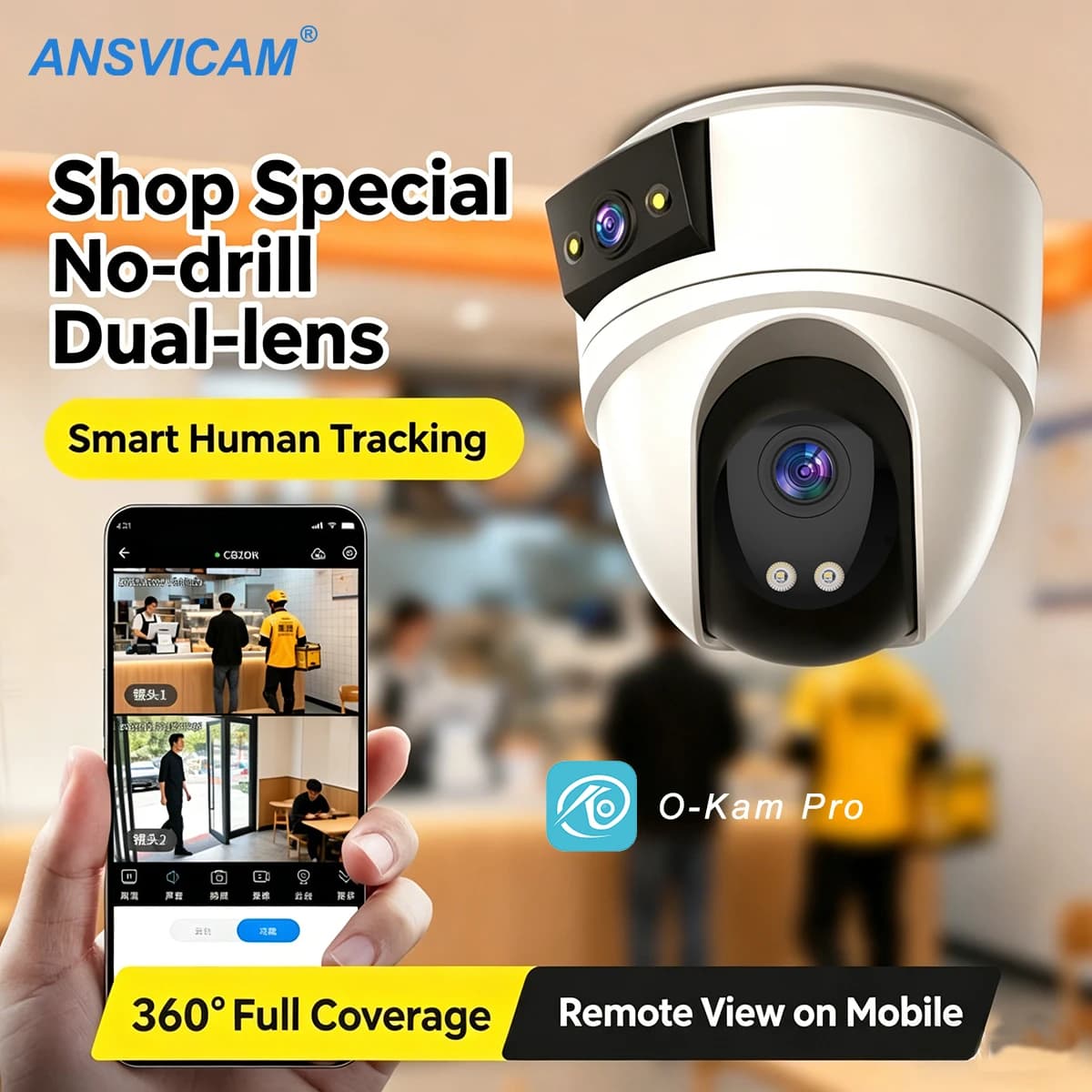 Telecamera di Sicurezza PTZ 8MP con Tracciamento Automatico, Doppia Lente e Doppio Schermo, Telecamera IP WiFi da Esterno con Audio Bidirezionale, Videosorveglianza CCTV