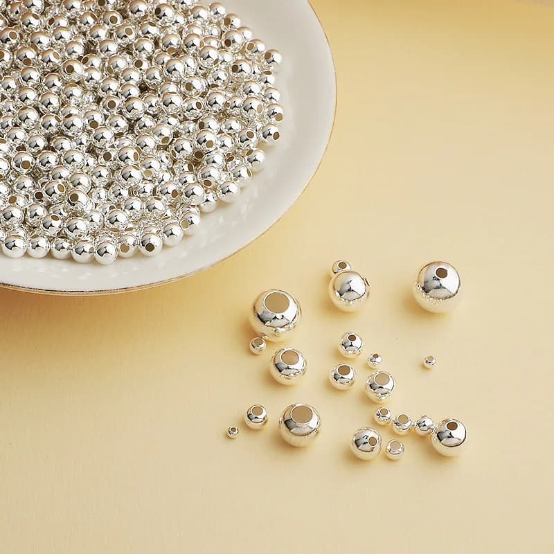 A Lot/pack 925 Sterling Silver Round Beads Spacer Beads for Jewelry Making Findings Bracelet Neck Accessories