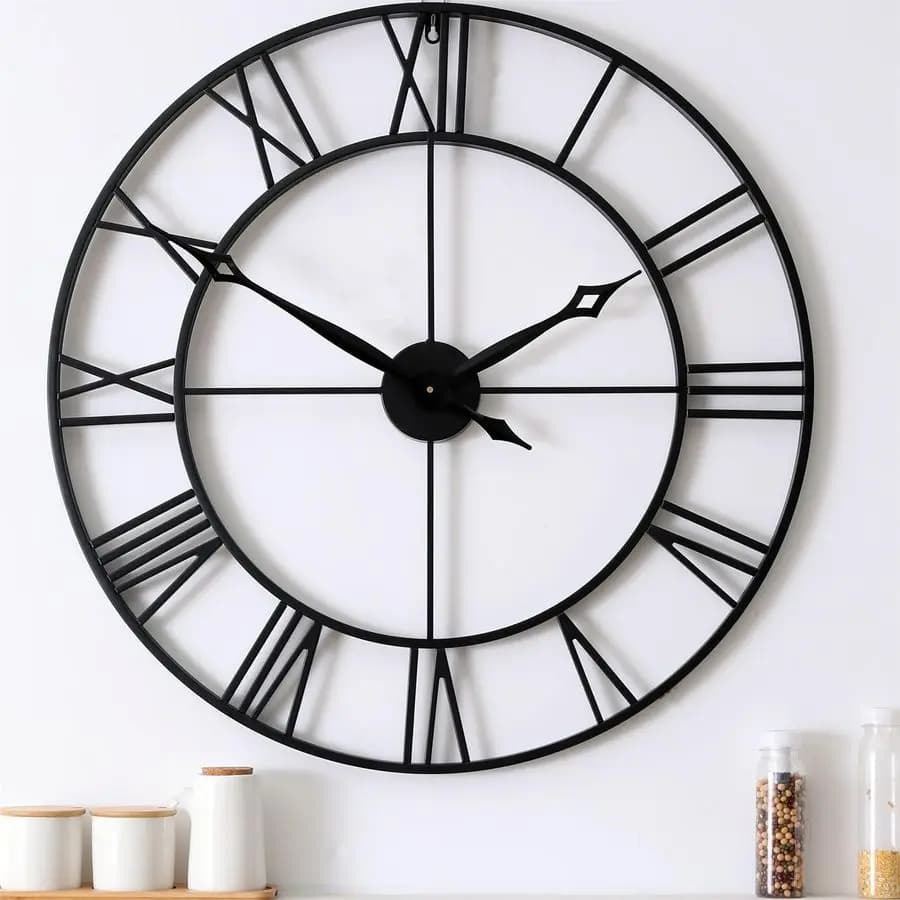 Wall Clock Grande 30 Modern Pollici, Black Metal Decorative Watch with Roman Numerals for Living Room Furniture, House Opening Gift