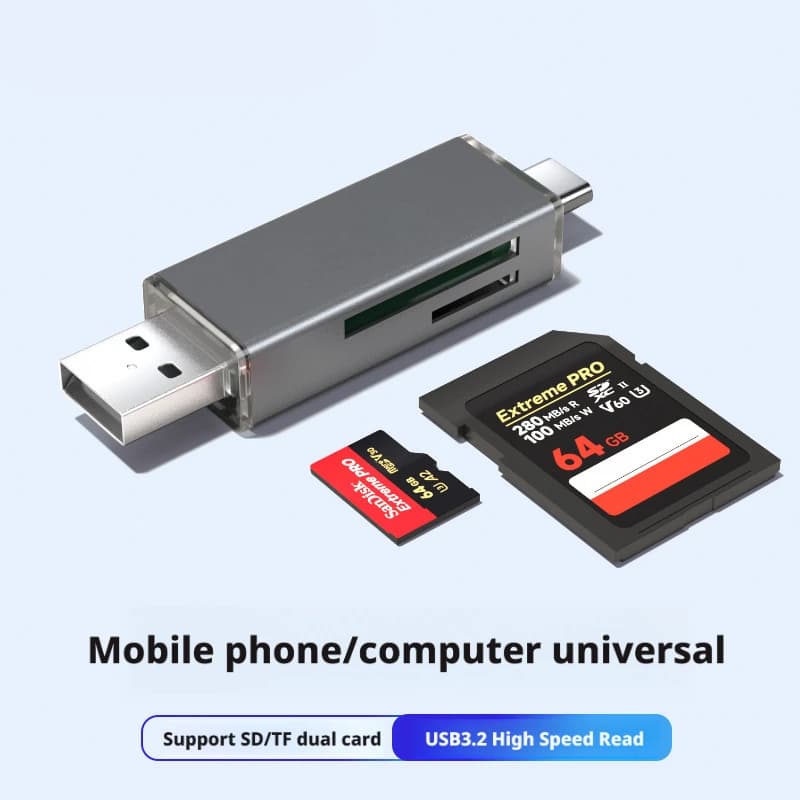 USB C & USB A SD TF Card Reader OTG Adapter, 2 in 1 Memory Card Reader for SD Micro SD TF Cards, Dual Connector High Speed Data