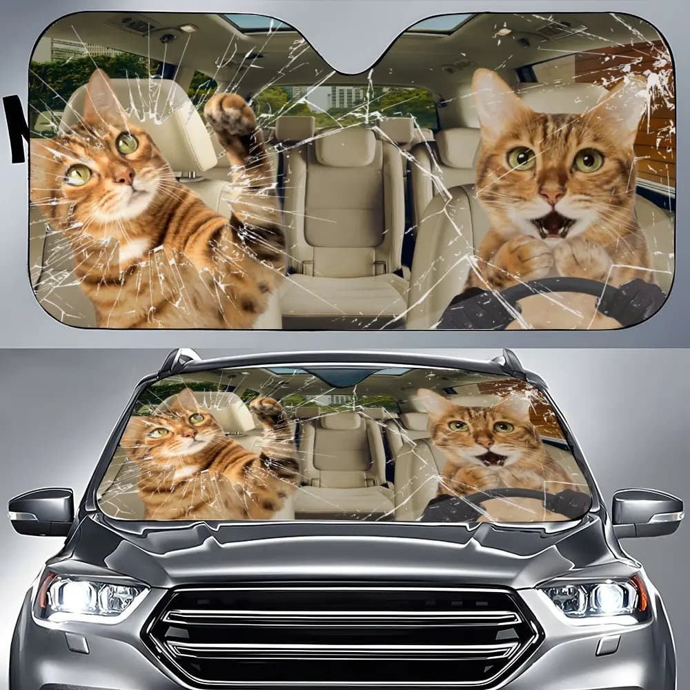 Bengal Cat Driving Parabrezza anteriore interno per auto Parasole, Accessori per auto Parasole per gatti siamesi per SUV - Blocchi Protezione dai raggi UV
