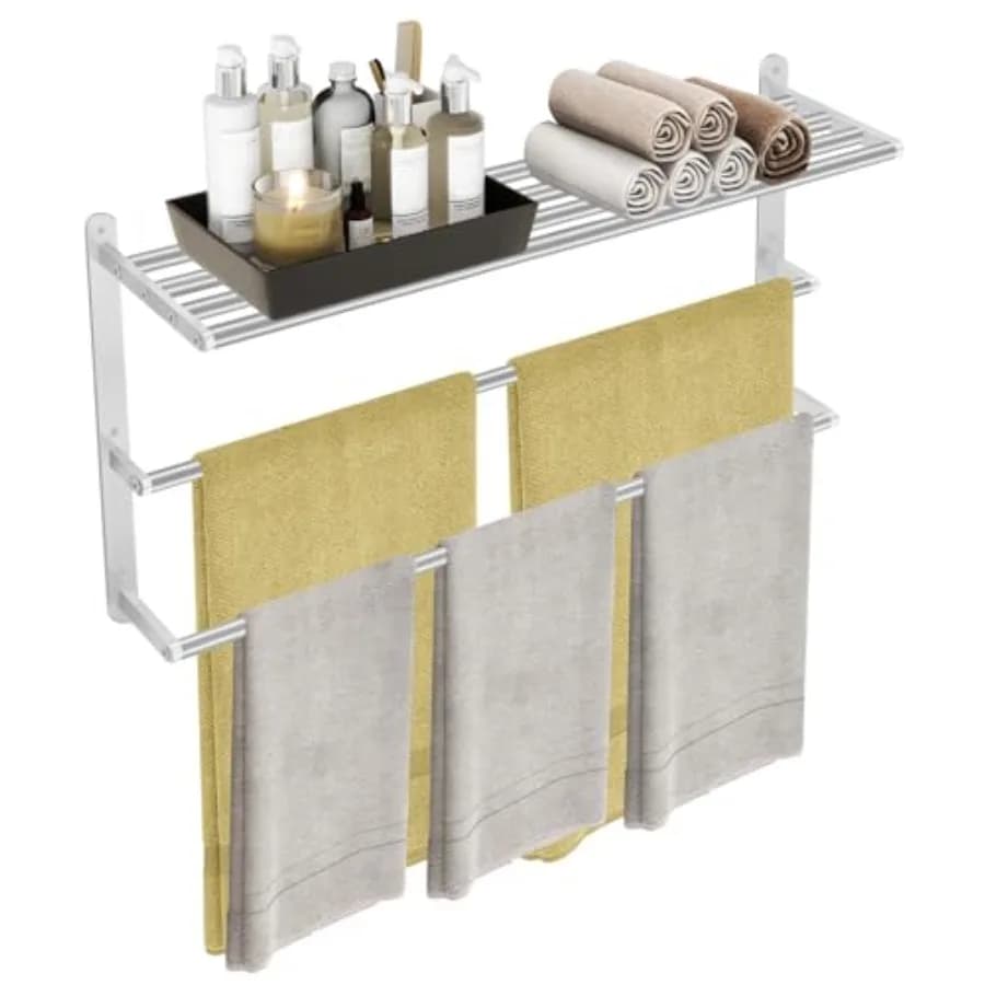 Portasciugamani da Bagno, Mensola Portasciugamani con Doppio Barra Portasciugamani, Portasciugamani in Acciaio Inossidabile da Parete per Lavabo, Portasciugamani a 3 Livelli