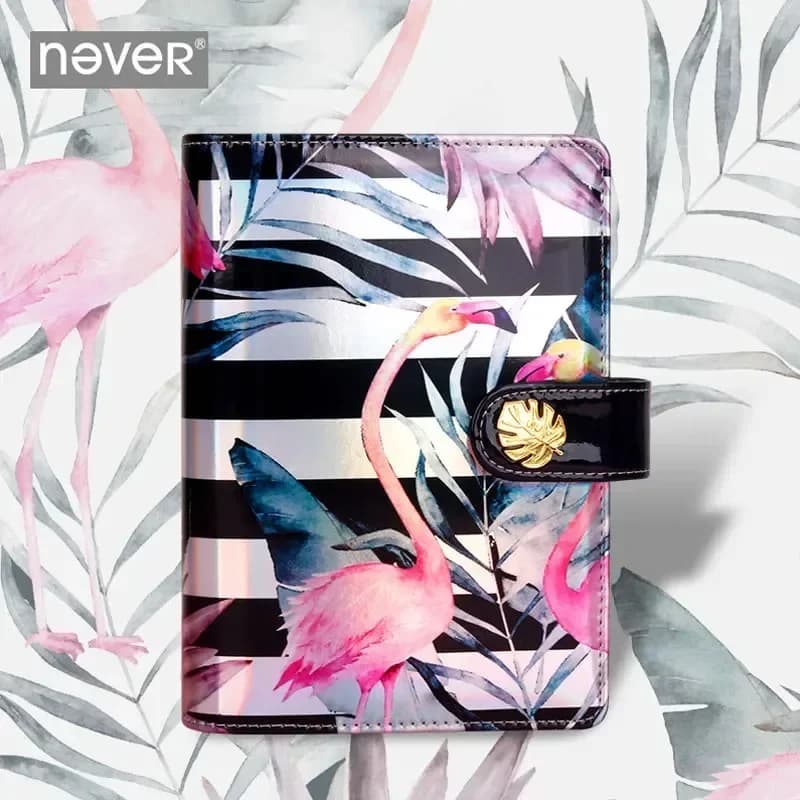 Nuovo Agenda/Planner Yiwi Never Flamingo A6 in Pelle PU Impermeabile con Pagine di Ricambio