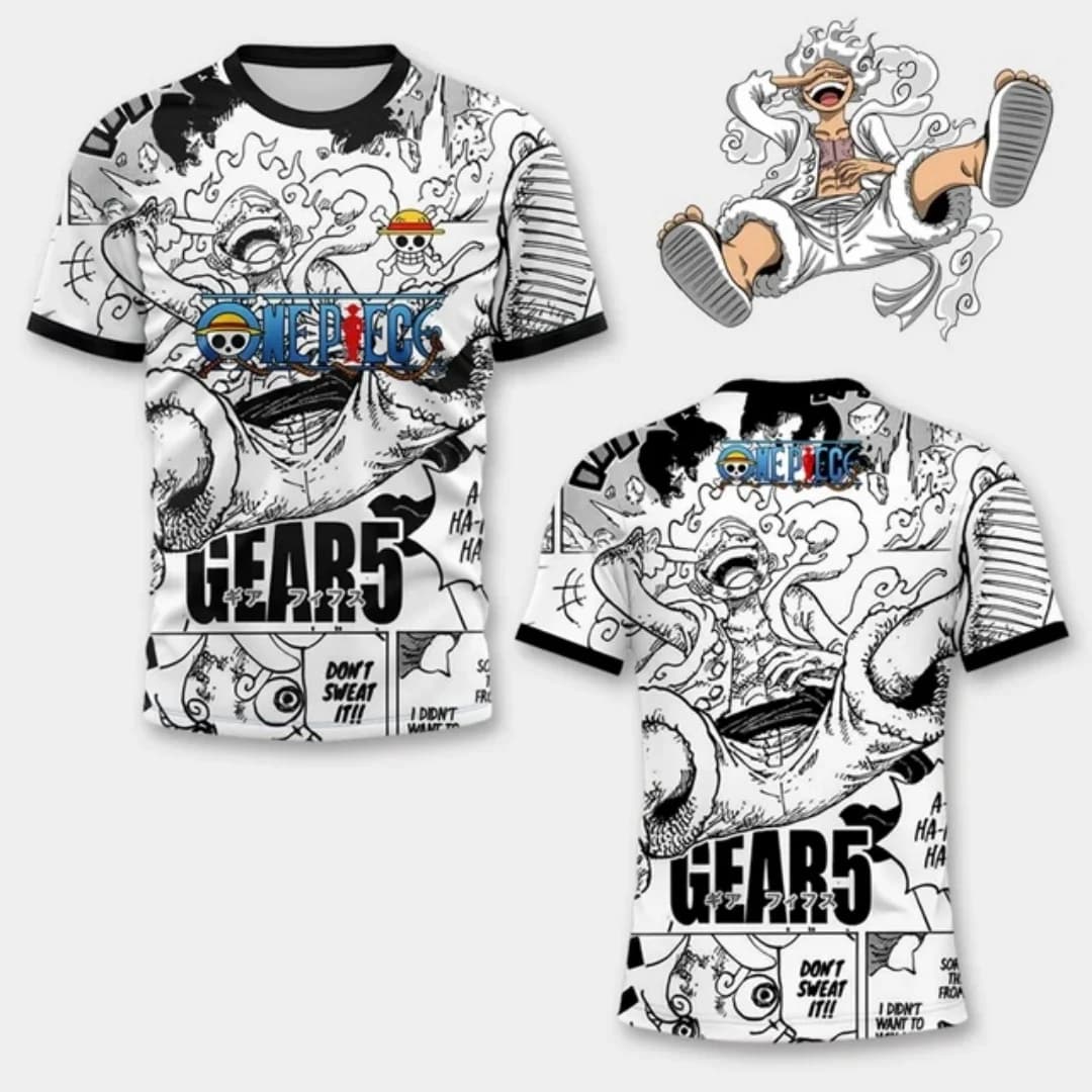 Maglia da Calcio One Piece Luffy Gear 5 per Uomo, T-shirt Estiva a Maniche Corte per Donna, Abbigliamento per Bambini in Stile Anime Giapponese