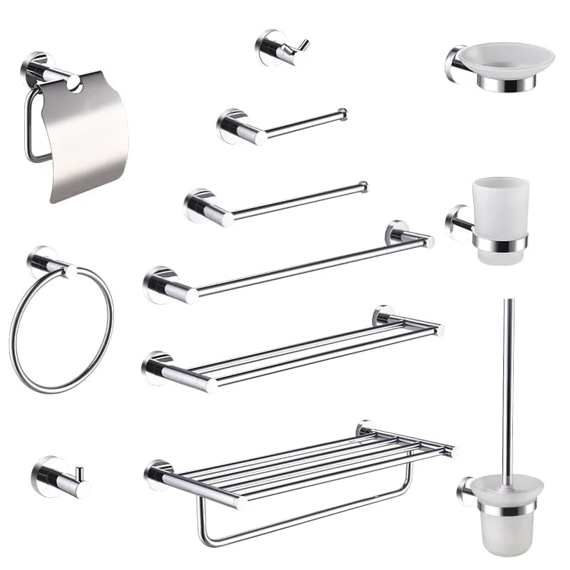 Portasciugamani da parete in acciaio inossidabile 304 cromato, porta carta igienica, anello portasciugamani, portabicchieri, porta scopino WC, accessori bagno