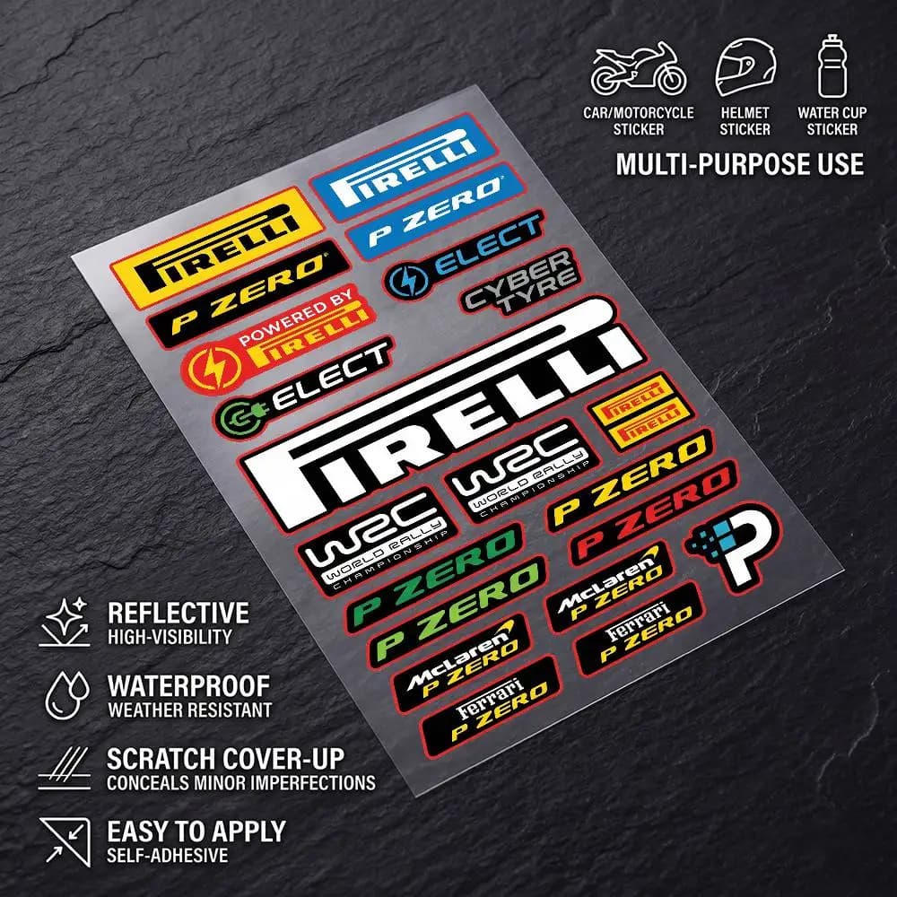 for PIRELLI Safety Reflective Waterproof Auto Decal Scratch Cover Stickers Universal For Bike Helmet Mug Refrigerator