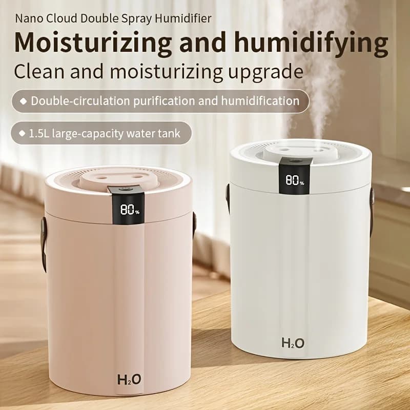 Umidificatore spray a doppia nebbia da 1,5 litri Umidificatore portatile silenzioso wireless con luce notturna Adatto per casa, ufficio, uso desktop