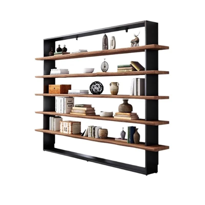 Wrought iron solid wood board against the wall, bookshelf, floor shelf, storage and decoration, office display and display