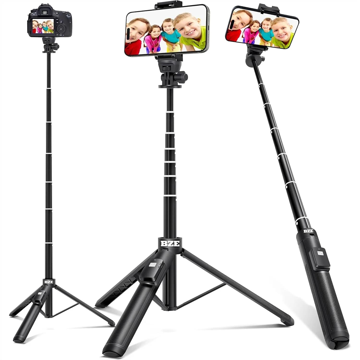 62-Inch Extendable Selfie Stick Tripod with Wireless Remote, Aluminum Alloy 3-in-1 Stand for Group Photos, Vlogging & Travel