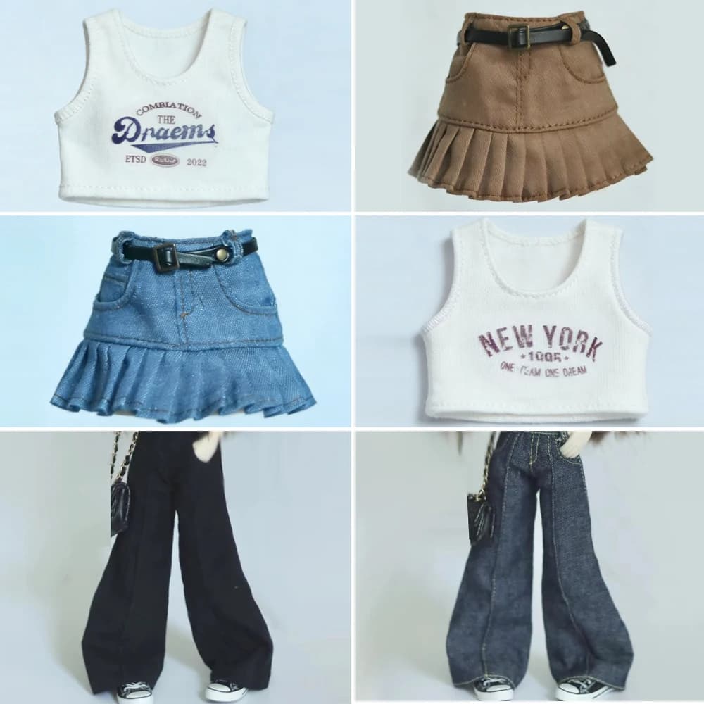 Nuovi vestiti per bambole Blyth Moda Pantaloni in denim Canotta Mezza gonna a pieghe Giacca maglione per Ob24 Azone Licca 19 Abiti congiunti