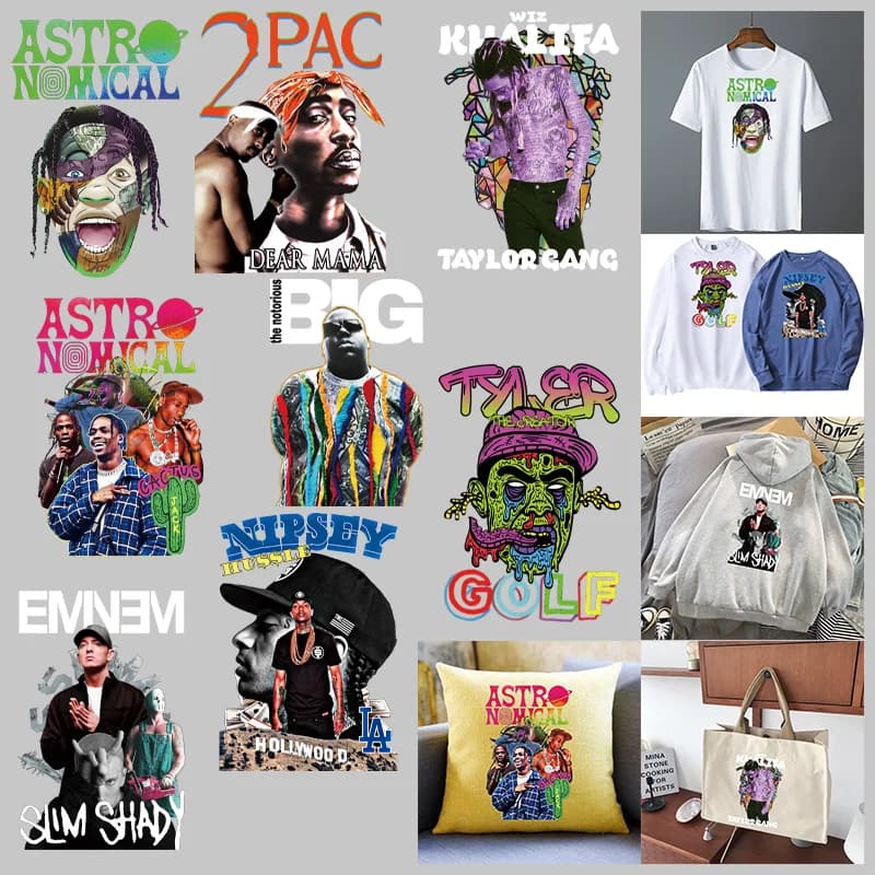 Hot Popular Europe Rap singer 2PAC, adesivi per trasferimenti di calore per abbigliamento, adatti per felpe con cappuccio, magliette, cuscini, borse di tela, ecc.