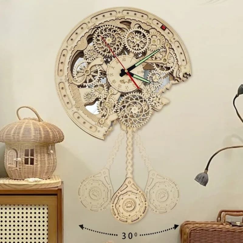 Creative Retro Wall Clocks Living Room Luminous Hands Wall Clocks Wooden Gear Pendulum Wall Clock Artistic Luxury Home Decor