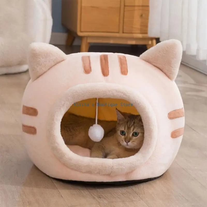Letti per gatti per gatti da interni Letto per cani Grotta con decorazioni a pompon pendenti Letto per animali in velluto M76D