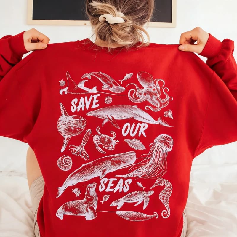 Save Our Seas Life Beach Matching Hoodies Underwater Animal Vsco Aesthetic Adult Winter Long Sleeve Sweatshirt Tumblr Ocean