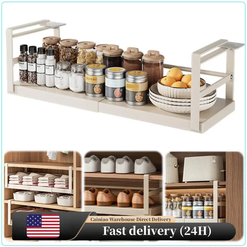 Extensible Organizer Responsible Resistant With Clips, Suspended Support for Responsible shelf for Dispense or Laundry