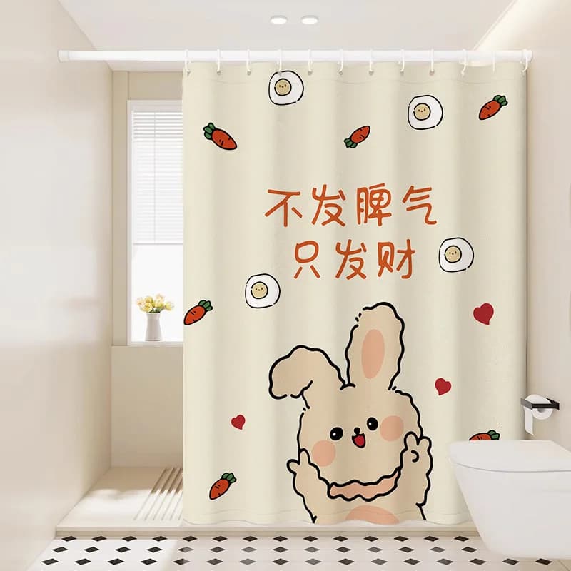 Tenda da doccia VIKAMA con adorabile coniglio e carota, slogan curativo, separazione asciutto/bagnato, decorazione per la casa in stile Ins