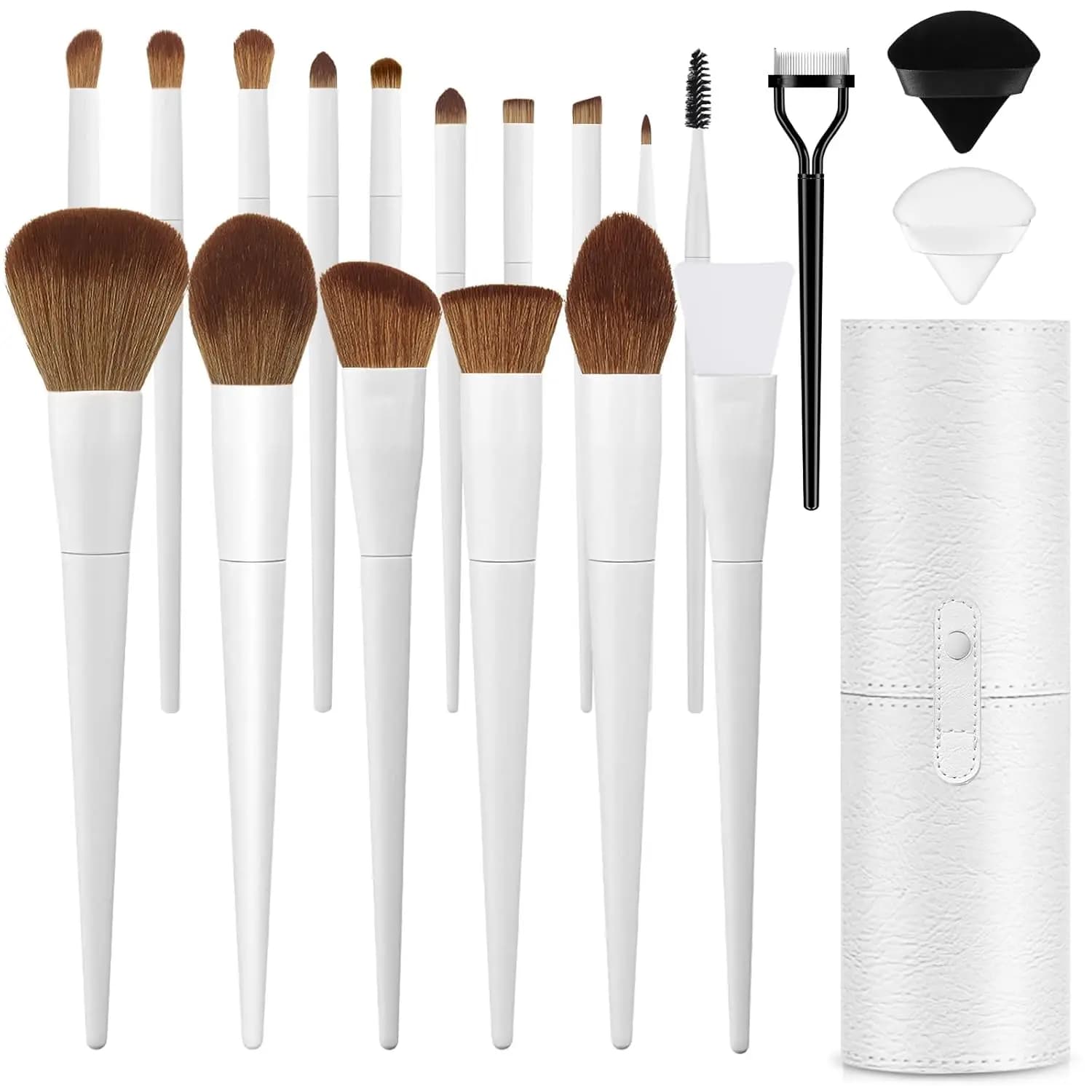 Set di pennelli per trucco da 20 pezzi con custodia, kit di pennelli per fondotinta, polvere e ombretto, per viaggi, bianco
