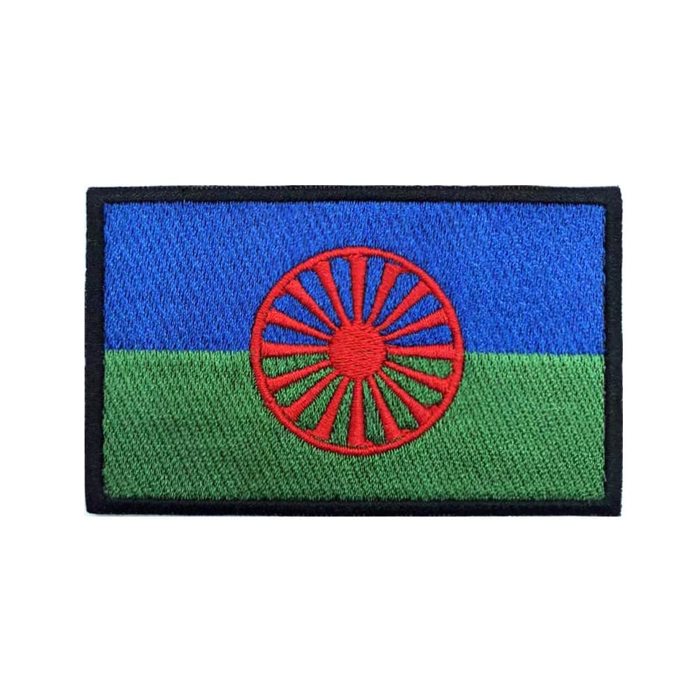 Rom Gypsy Flag Of The Romani Toppe da braccio Toppa ricamata con gancio e anello Ferro su distintivo ricamato Striscia militare