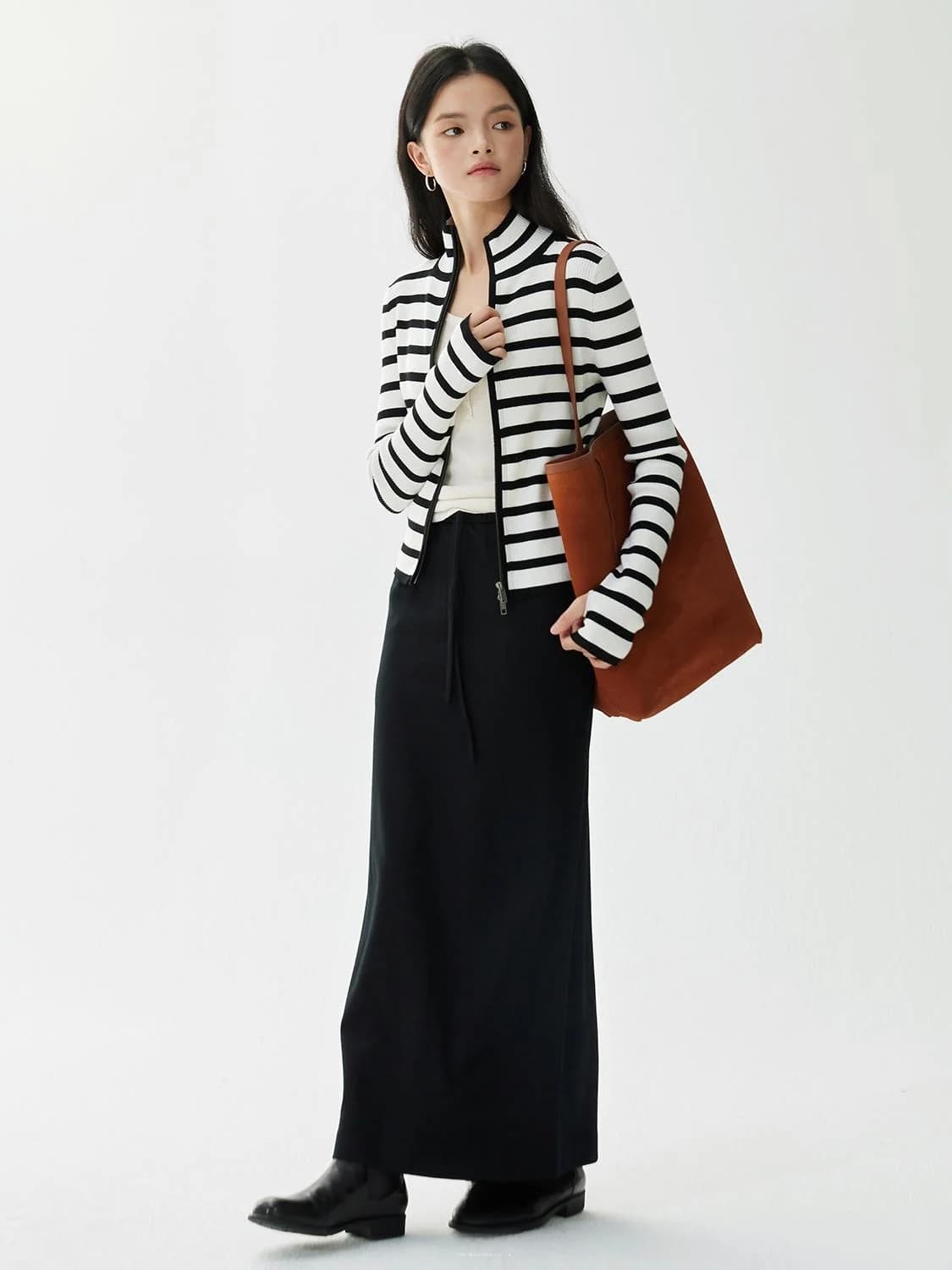 MsDidion Serie K Milan Tweed Wine, Cardigan da Donna a 8 Aghi, 80% Lana, a Righe, con Collo Alto e Cerniera