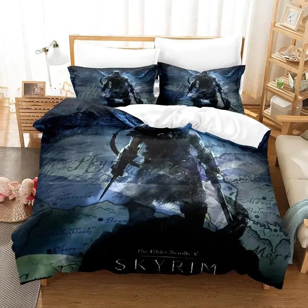 Skyrim Set biancheria da letto 3D Copripiumino Federe Singolo Doppio Completo Queen King Size Decorazioni per la casa Trapunta Regalo per ragazzi