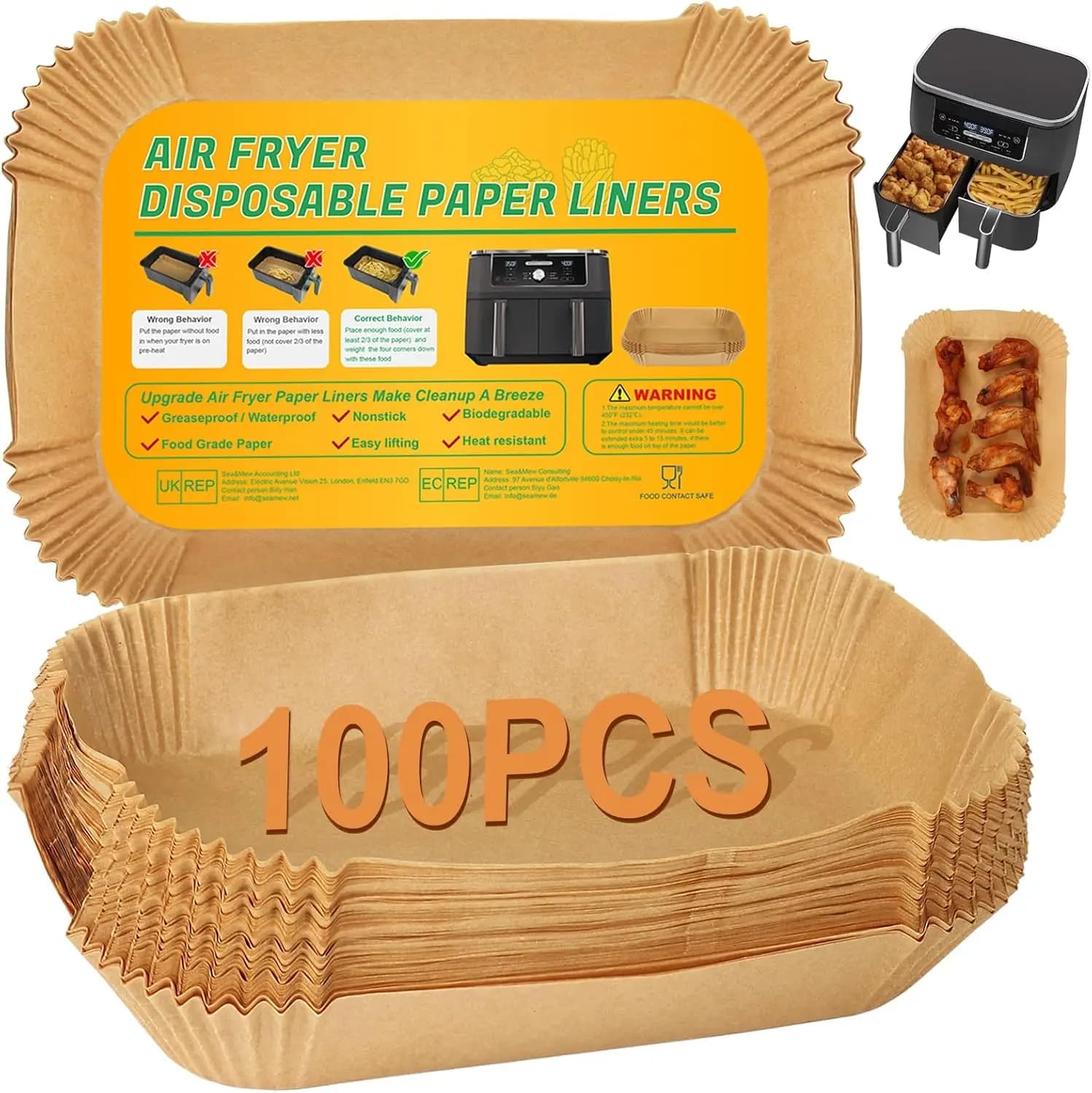 100 Frying Paper Sheets for Air Fryer, Disposable Coatings for Double Layer Models, Easy to Clean Accessories