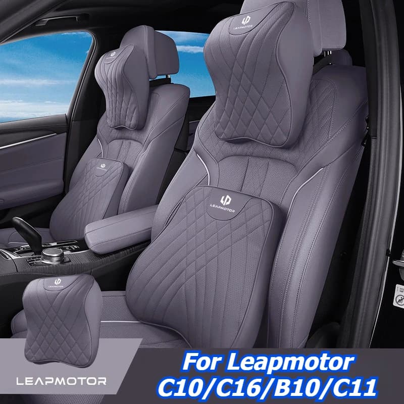 Per Leapmotor C10 C16 B10 C11 Poggiatesta in pelle nappa Supporto lombare Seggiolino auto Cuscino per il collo Cuscino per la parte bassa della schiena Accessori per la guida