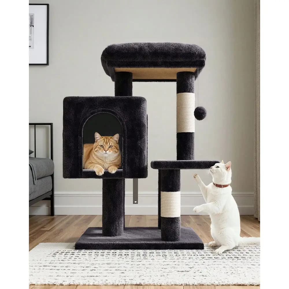 Torre per gatti da 29 pollici, multi-livello, per interni, con posti letto imbottiti in peluche, pali in sisal e cucce per gattini - Arredamento per animali domestici