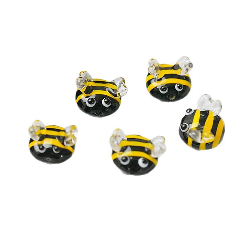 2 pezzi di perline a forma di ape fatte a mano in vetro lampwork da 10x14 mm, per la creazione di gioielli fai da te, braccialetti, collane, orecchini e accessori.