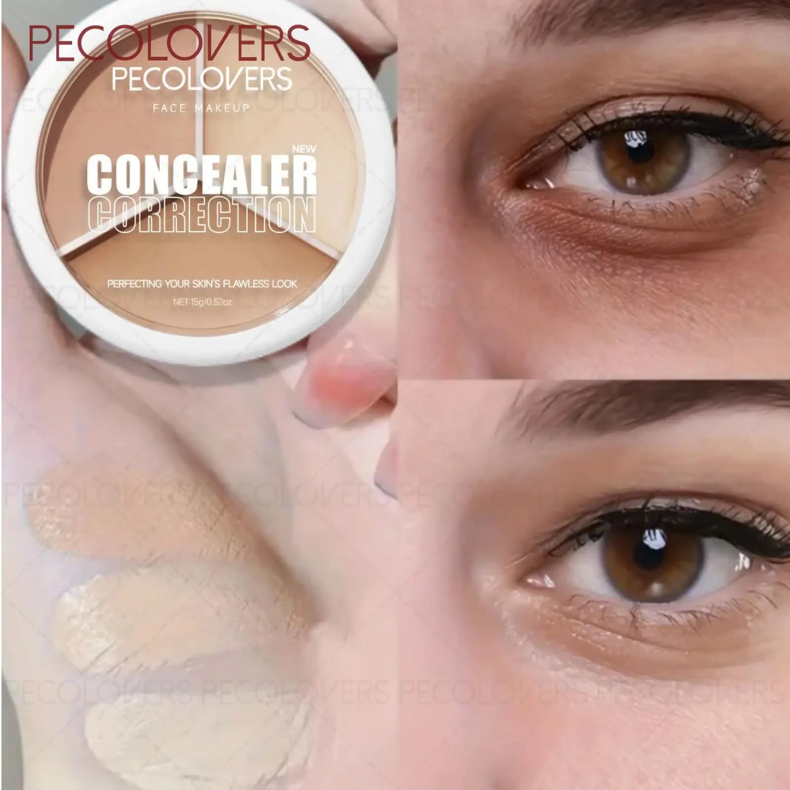 Copertura Leggera Tricolore, Illumina l'Incarnato, Nasconde Imperfezioni e Occhiaie, Perfetta per un Trucco a Copertura Totale