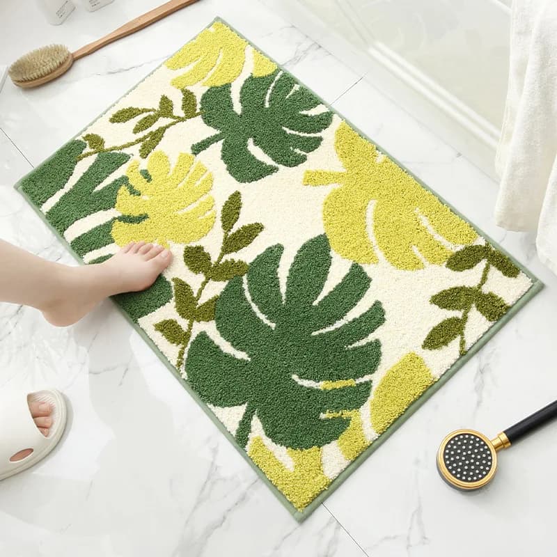 Tappetino da Bagno in Cashmere Verde Foglia, Superfine e Morbido, Antiscivolo, Assorbente, in Microfibra, per Bagno e Ingresso Familiare