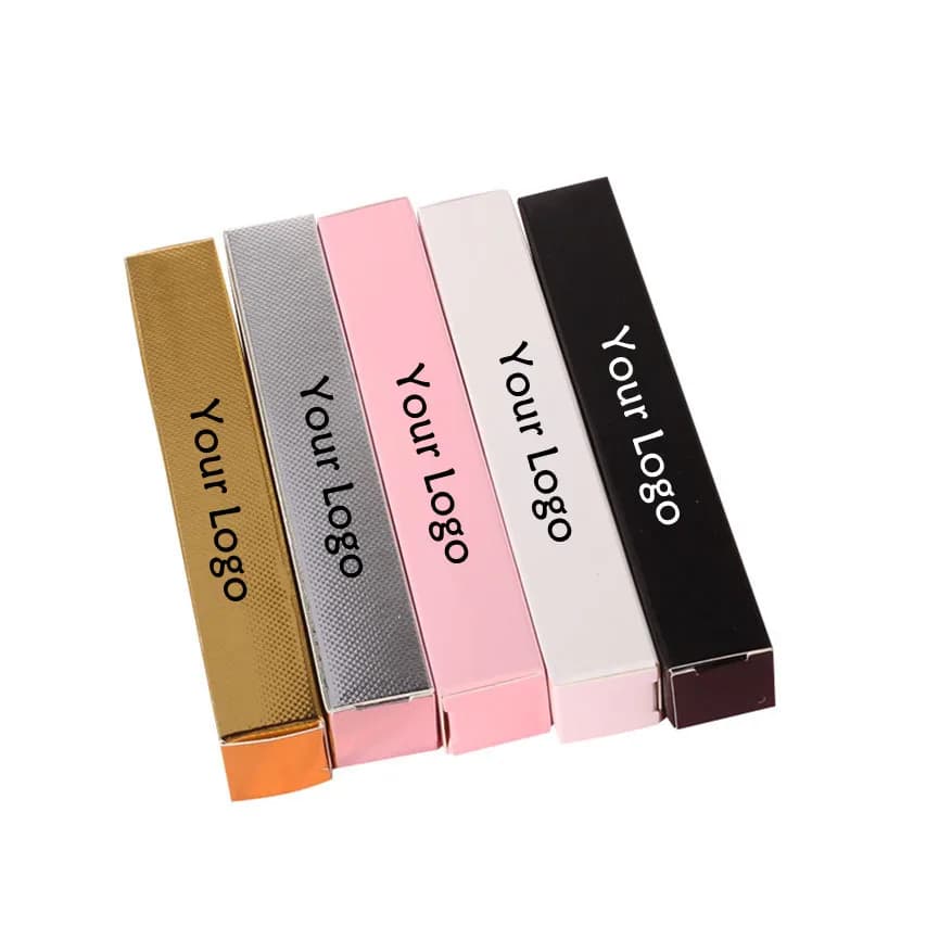 Customized Glossy Lip Packing Boxes with Logo, Luxurious Pink Paper Boxes for Liquid Lipstick and Mascara 22*136mm, 50 Pieces/Lotto, Wholesale